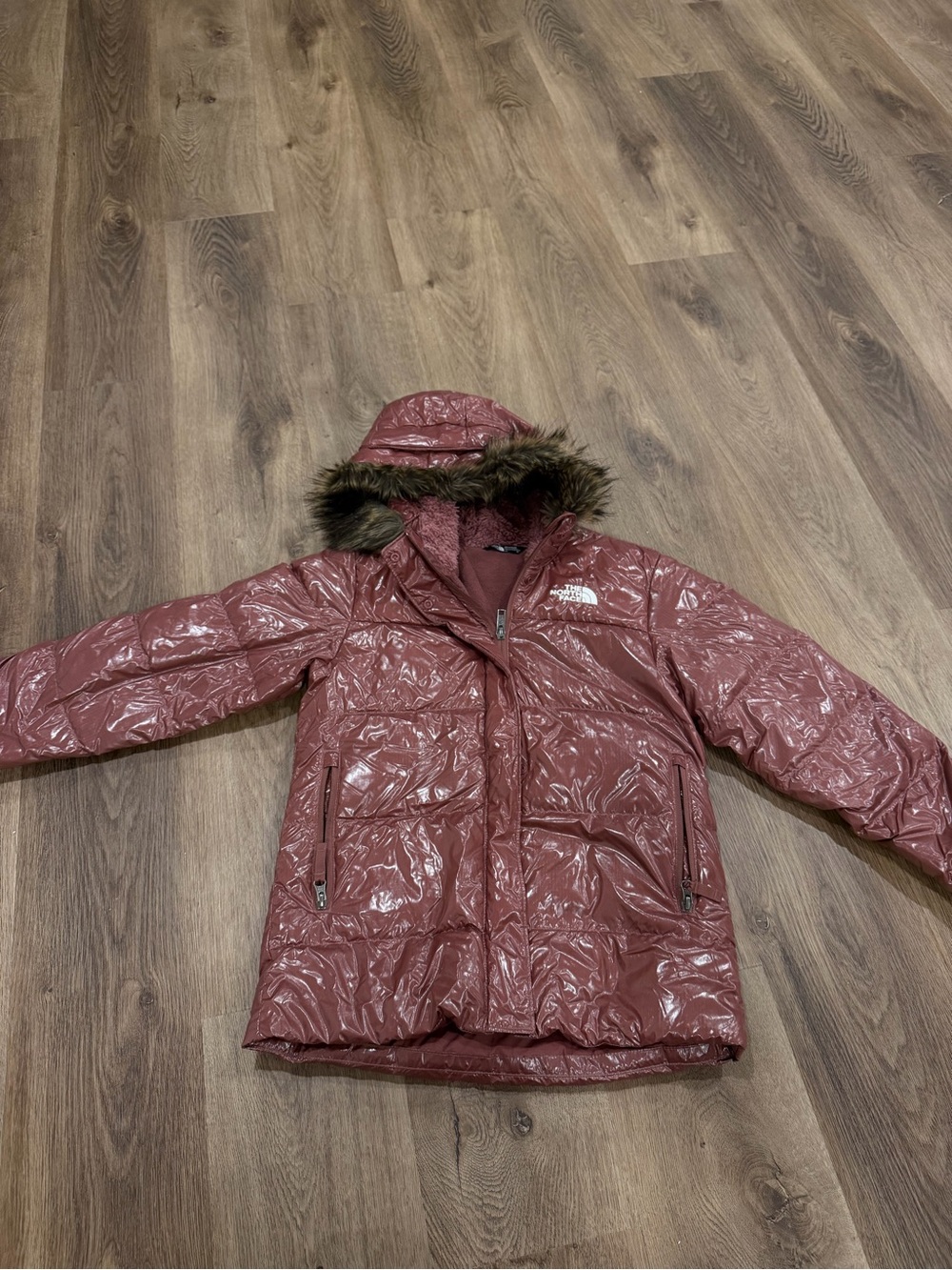 The North Face Glossy Rose-Pink Quilted Hooded Puffer